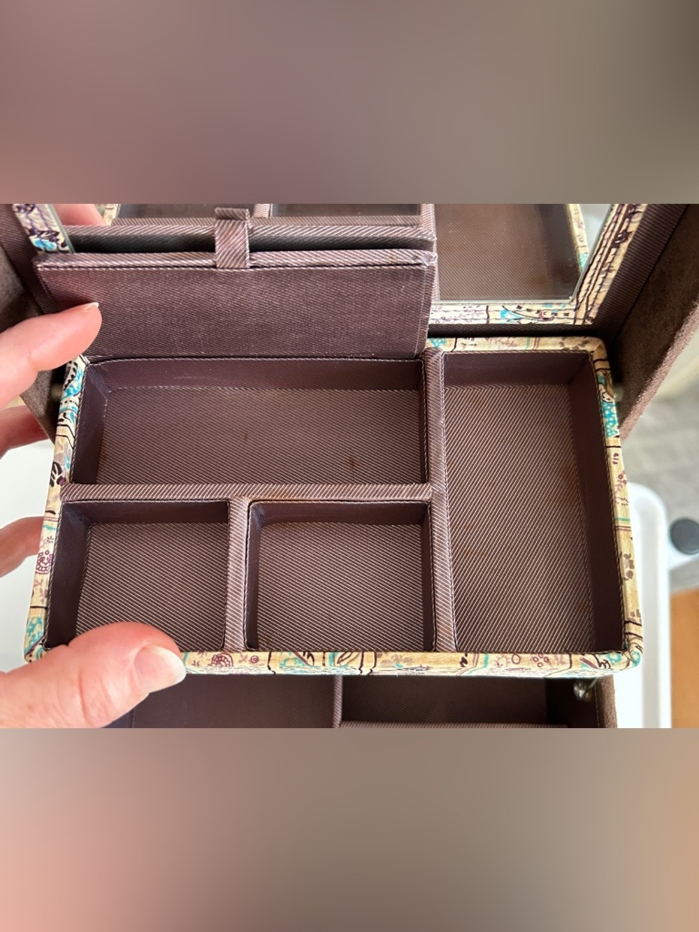 WOLF Designs Jewelry Box Travel Case | Brown Faux Suede | Paisley | Multi Tier - Picture 11 of 11